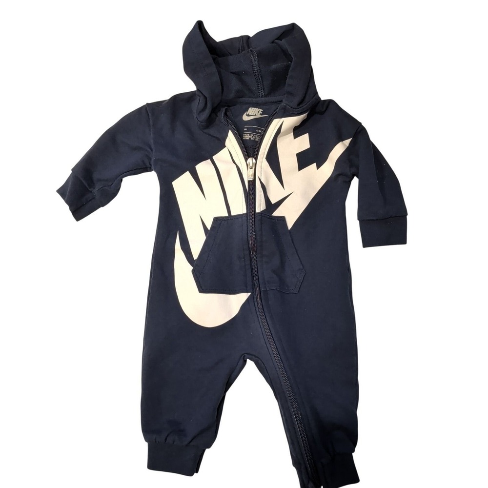 Nike Infant Navy Blue Logo Hooded Full Zip Coverall Baby Boy Girl 6M Streetwear